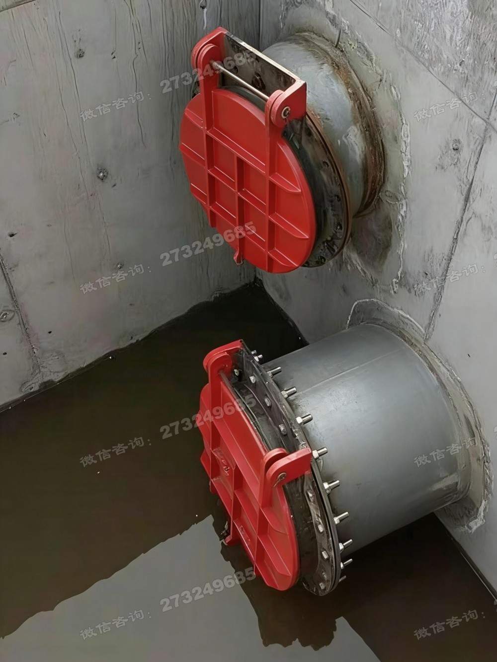 灞桥涵洞双联红色铸铁拍门